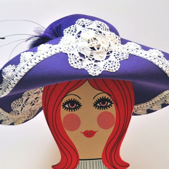 Women’s Picture Frame Wide Brim Hat 100% Wool OOAK main image 6
